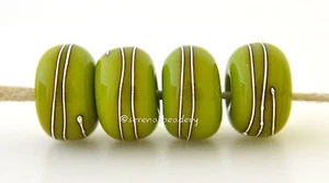 4 PISTACHIO GREEN with Fine Silver Wire * Handmade Lampwork Glass Beads- taneres - Picture 1 of 6