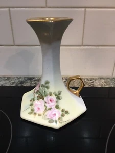 T & V Limoges Hand Painted Pink Rose Garlands Pink & Gold Candle Stick 1892-1902 - Picture 1 of 5