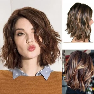Women Ladies Natural Short Straight Curly Bob Wavy Fashion Cosplay Full Wig UK - Picture 1 of 10