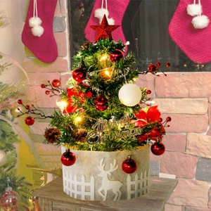 24in Mini Tabletop Christmas Tree Artificial Xmas Decor w/ LED Light & Ornaments - Picture 1 of 11