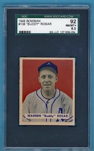 1949 Bowman Buddy Rosar #138 SGC 92 NMMT+ 8.5! Athletics! - Picture 1 of 2