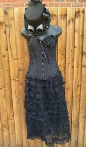 Complete Steampunk Gothic Outfit Corset Skirt Top Hat Goggles Black SMALL (JR2) - Picture 1 of 15