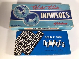 DOMINOES GAMES DOUBLE NINE WORLD WIDE HALSAM CITY PRODUCTS SET OF 2 VINTAGE - Picture 1 of 12