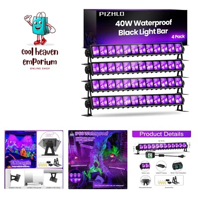 Upgraded 4 Pack 40W Blacklight Bar, IP66 Waterproof LED Black Light with Plug... - Image 1 of 4