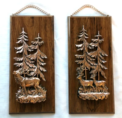 A & F медный тон 3D дикой природы стены табличка олень лось винтажный набор из 2 Канада  - Изображение 1 из 4