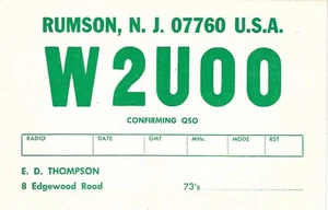 QSL Card CB Ham Radio PostCard 1960’s Rumson  New Jersey W2U00 Edgewood Road  - Picture 1 of 2