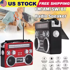 Solar-Powered AM/FM/SW Radio Speaker Portable Rechargeable Bluetooth Speaker - Picture 1 of 14