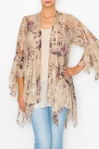 ORIGAMI cardigan LACE BOHO WESTERN shark bite floral SM-3XL KIMONO beige/purple - Picture 1 of 9
