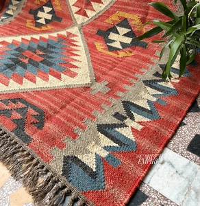 Red Peruvian Kilim Rug Living Room Rug Turkish Vintage Area Navajo Afghan Carpet - Picture 1 of 8