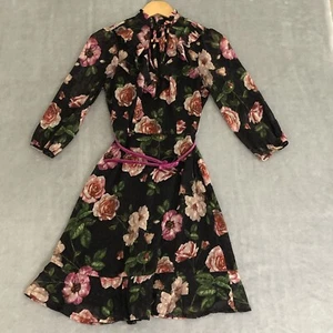 Review Australia Antoinetta Dress Size 6 Black Pink Floral Fit & Flare RRP $279 - Picture 1 of 20