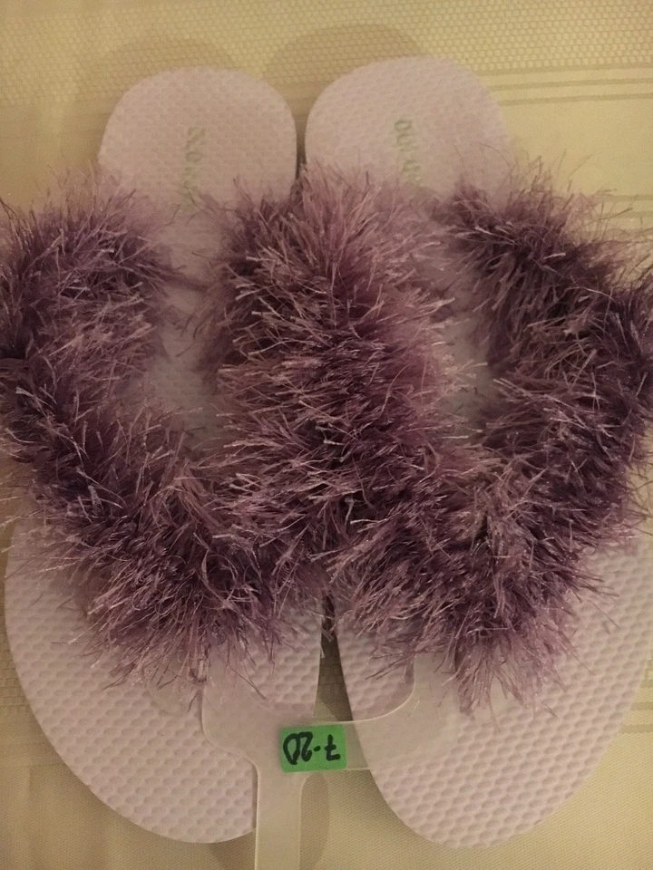 Chanclas antiguas azul marino ganchillo lite púrpura con piel FunFur púrpura claro S 7-8 Foto 1 de 1