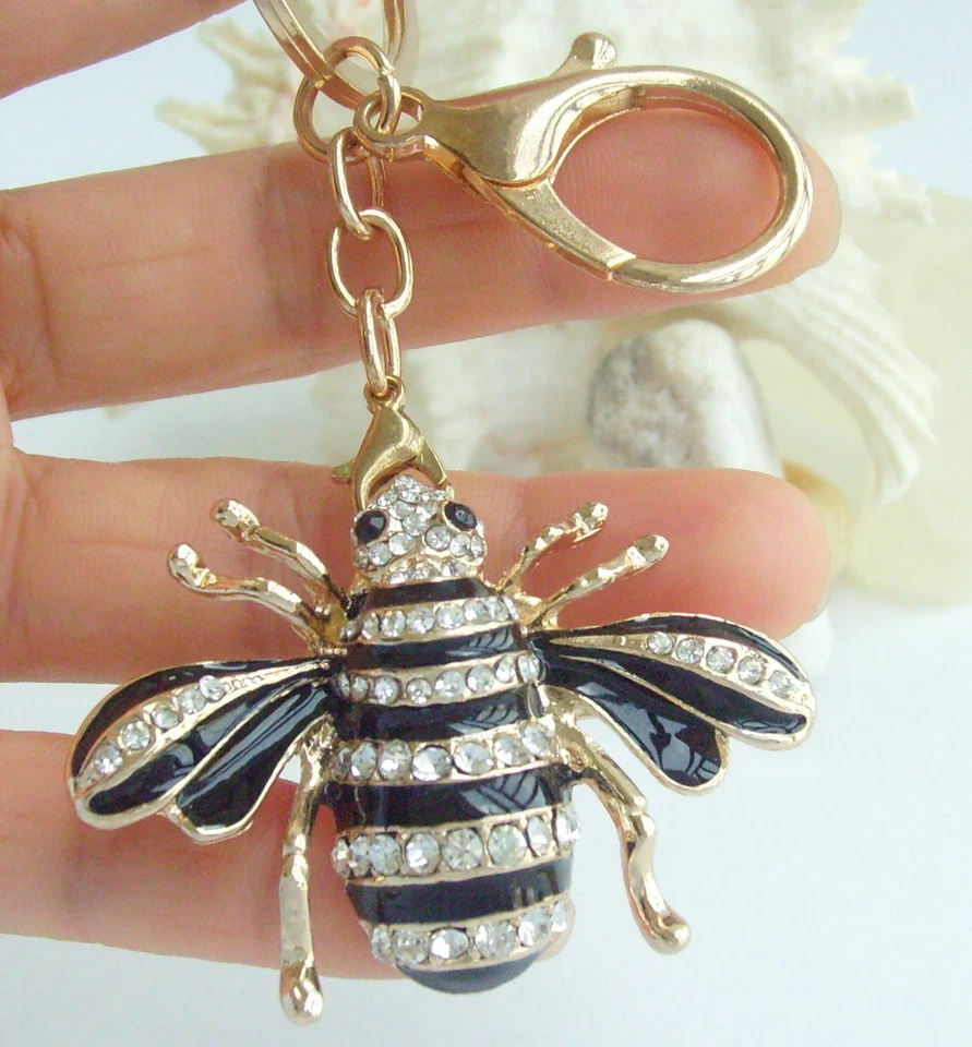 Insect Jewelry Bee Honeybee Keychain Pendant Rhinestone Crystal KJC0110 - Imagem 1 de 1