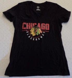 Chicago Blackhawks V-Neck Baby Doll Style Shirt Medium Ladies Black NHL - Picture 1 of 2