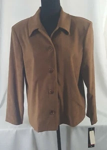 New Tag Women Blazer Shirt Top Jacket PM Briggs Camel Brown Button Light Stretch - Picture 1 of 11