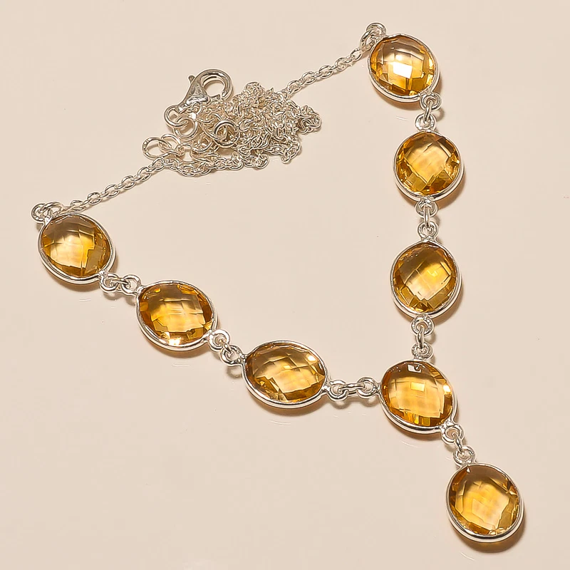 13.50 GM 925 Argento Sterling Massiccio Naturale Citrino Taglio Gioielli Collane - Immagine 1 di 1