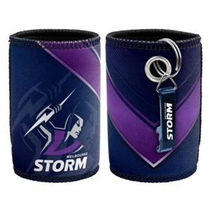 127252 MELBOURNE STORM NRL TEAM CAN COOLER STUBBY HOLDER WITH BOTTLE OPENER - Picture 1 of 1