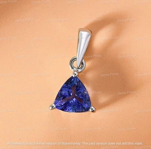 Colgante de diamantes tanzanita de corte 2 billones de 2 quilates enchapado en oro blanco de 14 quilates cadena gratuita de 18 - Imagen 1 de 7