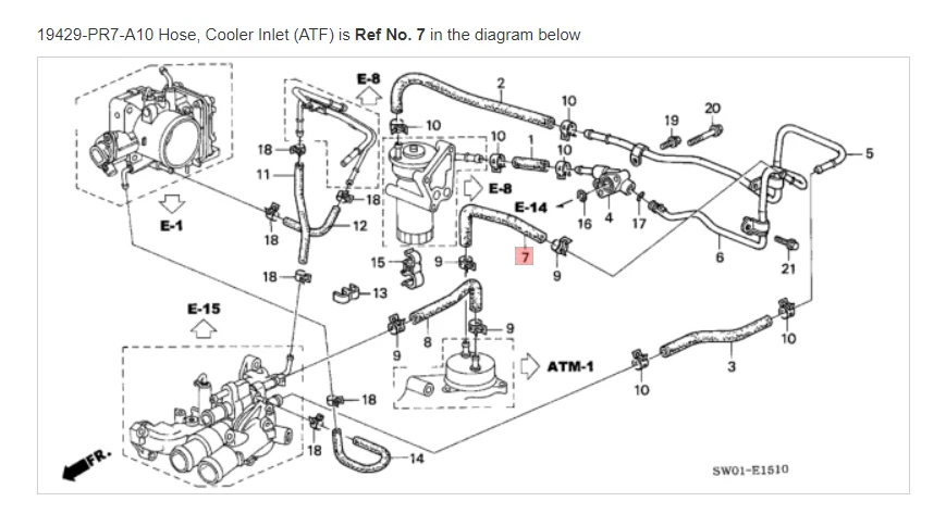 Manguera NSX HONDA ACURA GENUINA OEM, entrada de enfriador (ATF) ☆ 19429-PR7-A10☆ Foto 1 de 1