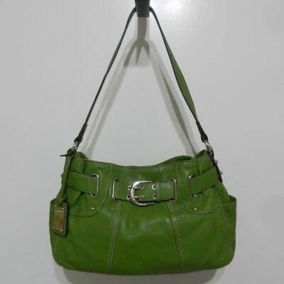 TIGNANELLO Lime Green Pebble Leather 3-Compartment Organizer Hobo Shoulder Bag - Image 1 of 4