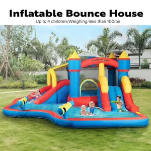 Inflatable Bounce House w/ Water Slide For Kids Aged 3-10 w/ 450W Blower Outdoor - Picture 1 of 7