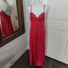Miss Elaine Nylon Sexy Red Lace Peek a Boo Long Sweep Nightgown Sz L Vintage USA