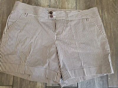 vertigo paris womens shorts size 14 brown and white stripes Front & Back Pocket - Image 1 of 4
