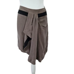 Karen Millen Mini Wrap Skirt UK 10 Brown Asymmetric Boho 100% Cupro - Picture 1 of 9
