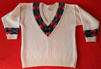 Suéter de golf universitario vintage 100 % lana tejido con cable diamante para mujer talla M  Foto 1 de 4