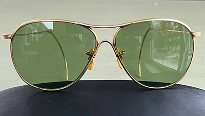 Occhiali da sole vintage American Optical AO Ful-Vue Green Aviator 1/10 12k GF - L@@K! - Immagine 1 di 4