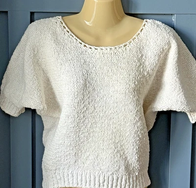 Vintage Betsy McKnight Cream Chunky Knit Sweater Women Small Dolman Short Sleeve - Image 1 of 4