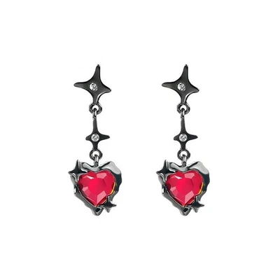 Gothic Drop earrings, Black Star Heart Stud earrings one pair Halloween CE101 - Image 1 of 4