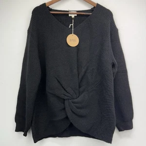 Bibi size XL Women’s Black Knit Twist Knot Front V-neck Pullover Sweater NWT - Picture 1 of 7