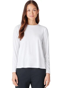 Eileen Fisher NWT Fine Jersey Crew Neck Top Long Slv Tee WHITE Sz L $128 - Picture 1 of 4