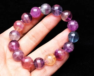 Bracciale perle rotonde pietre preziose cristallo fluorite trasparente arcobaleno naturale 12,7 mm - Foto 1 di 7