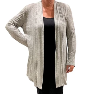 Jones Studio Duster Cardigan donna L grigio maglia a costine aperto davanti manica lunga - Foto 1 di 7