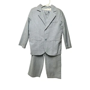 Seersucker Suit Set - Striped Blazer, Vest & Pants - JK Boy - Size 6 - Picture 1 of 13