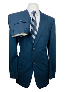 HUGO BOSS Mens 40L Navy Plaid USA Soft Wool 2 Piece Suit With Dress Pants 30x33 - Picture 1 of 14