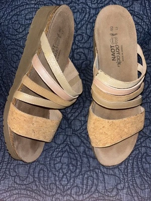 NAOT Sandalias de Corcho y Cuero Talla 40 = 9 PEYTON Neutras Multi Cuña Zapatos Foto 1 de 4