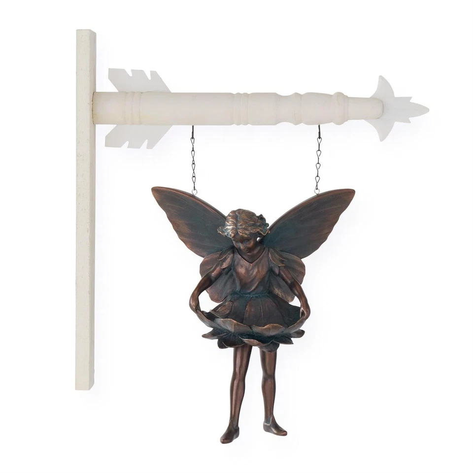 Flecha de baño para pájaros hadas verde y resina de cobre pátina interiores K&K, 12 pulgadas Foto 1 de 1