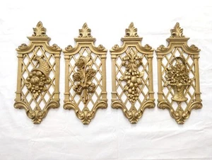 Vintage Dart Industries 1971 Wall Plaques Four MCM Gold Seasons Flowers Plastic - Picture 1 of 13
