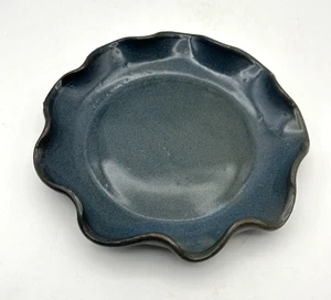 Vintage Seagrove Redware Pottery Pie Dish Green Blue Glaze Fluted Edge - Picture 1 of 8