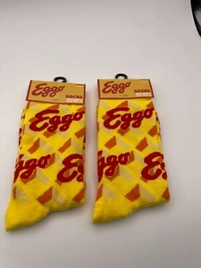 2 Pairs Eggo Waffles Novelty Crew Socks Unisex One Size (US Mens 6-12) New! - Picture 1 of 2