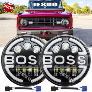 Pair 7'' inch Round LED Headlights H4 Hi/Lo Beam Fit Ford Bronco Courier Mustang - Picture 1 of 10