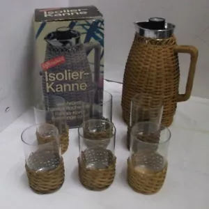 Isolierkanne 1L. verchromt Björndahl Design in OVP und 6 Teegläser Rattan - Bild 1 von 3