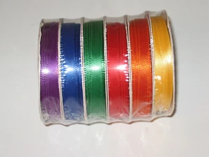 Offray Spool O' Ribbon 100% Polyester 3/8" w 6 rolls Yel/Org/Red/Gre/Blu/Pur MIP - Picture 1 of 4
