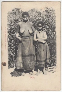 1906 Topless Naked Black South African Woman & Girl - Kaffirs, Vintage Postcard - Picture 1 of 2