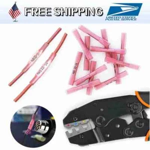 50-500X Red Heat Shrink Butt Wire Connectors Crimp Terminals AWG 16-22 Gauge US - Picture 1 of 13