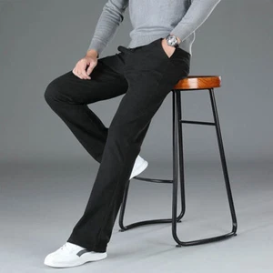 Pantalones de mezclilla elásticos para hombre corte bota pantalones vaqueros cordón cintura elástica informales - Imagen 1 de 12