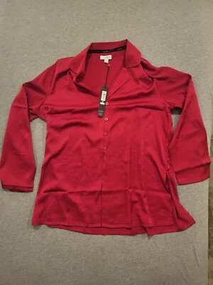 Nicole by Nicole Miller 女式 XL 纽扣领红色衬衫全新带标签 MSRP 58.0 美元 — 第 1/4 张图片