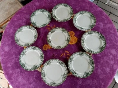 9 Assiette à Dessert Terre de Fer Déco Floral Vert Tournesols Paquerettes 19,5cm - Photo 1/4